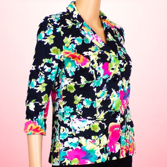 NOTATIONS PETITE size PM multicolor floral 3/4-sleeve blazer cotton/spandex - Picture 4 of 16
